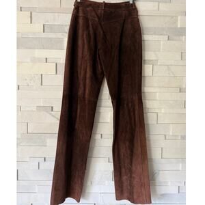 SAKS 5th AVE Genuine Suede Straight Leg Hi-Rise Zip Fly Pants Trousers Brown 12